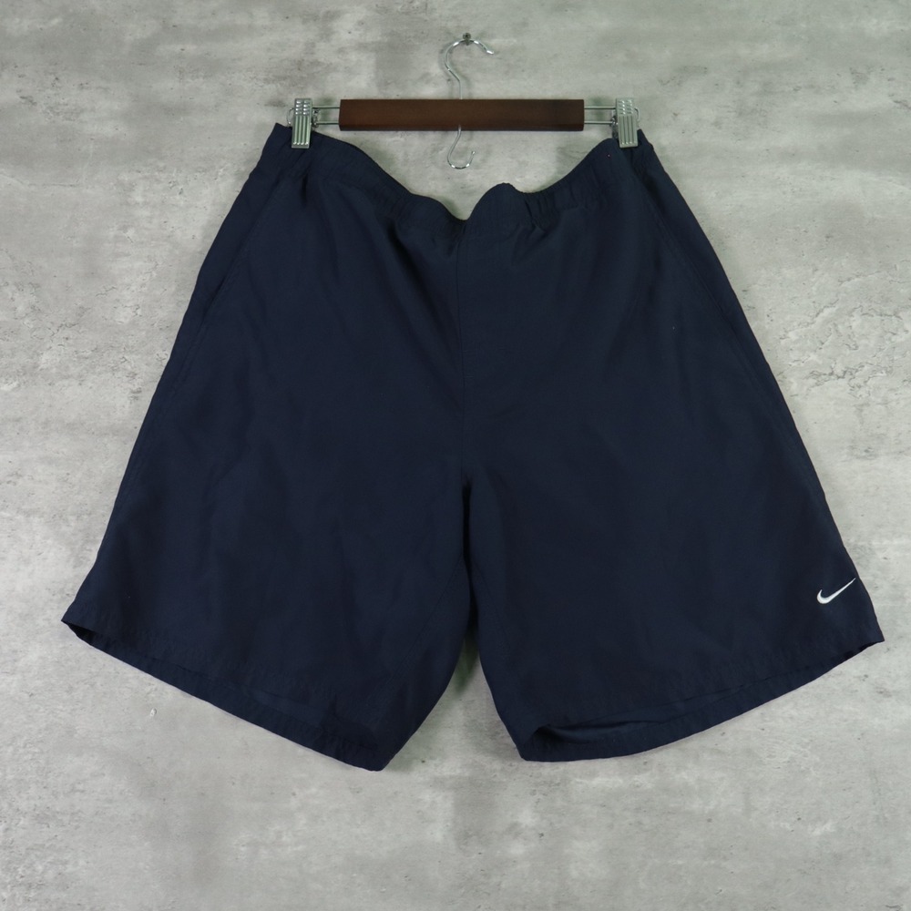 y2k nike athletic shorts baggy navy blue swoosh mens large